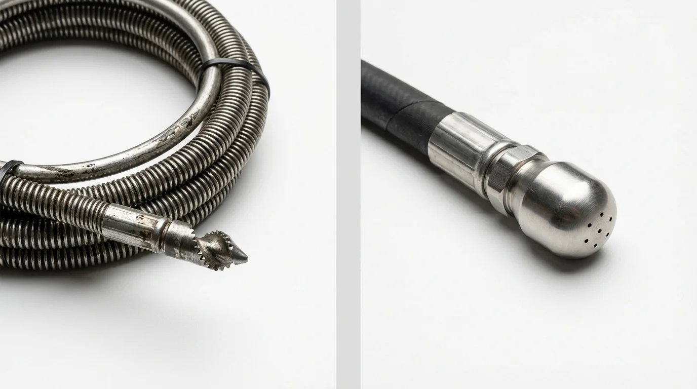 Drain snake cable and hydro jetting nozzle used for drain cleaning in Spring Valley, IL